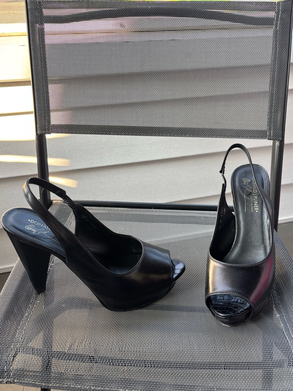 Donald J. Pliner Cara black leather platform slingback peep-toe heels Size 9.5